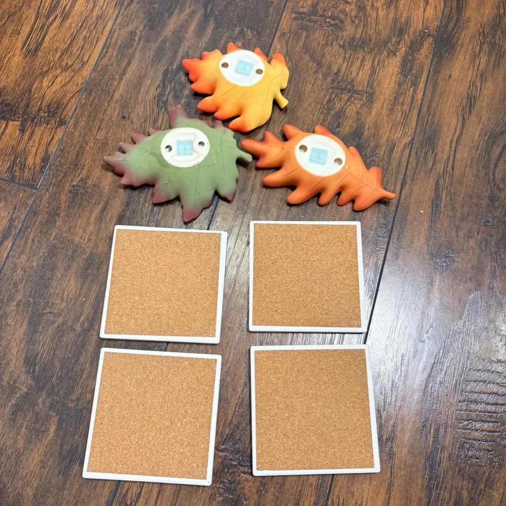 PartyLite Leaf Candle Holders & Pumpkin Coasters Set Multi Fall Decor